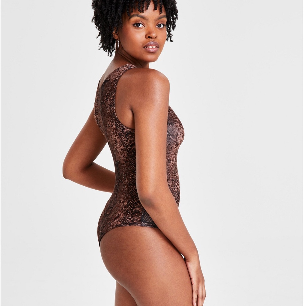 Brown Textured One-Piece Bodysuit